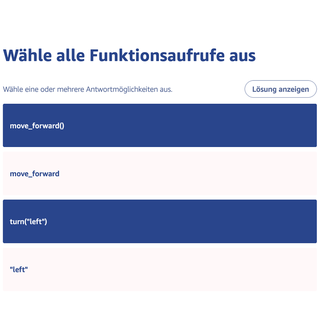 Multiple-Choice-Aufgabe, Turinglab, Python Grundlagen