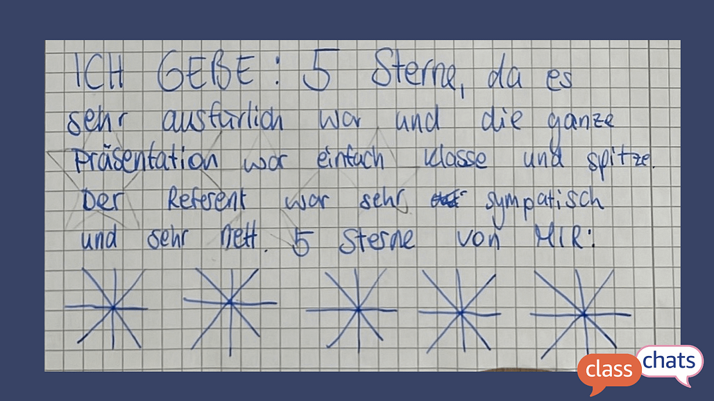 Feedback eines Schülers zu unseren Class Chats