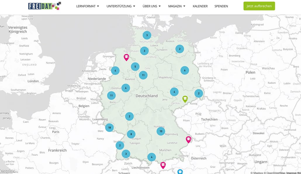 Karte von Deutschland mit markierten Punkten