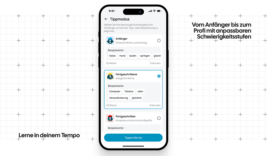 App TextMentor4 App TextMentor mit verschiedenen Schiwerigkeitsstufen