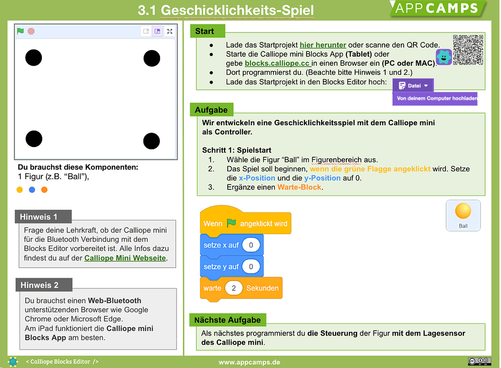 Geschicklichkeitsspiel Lernkarten Calliope mini