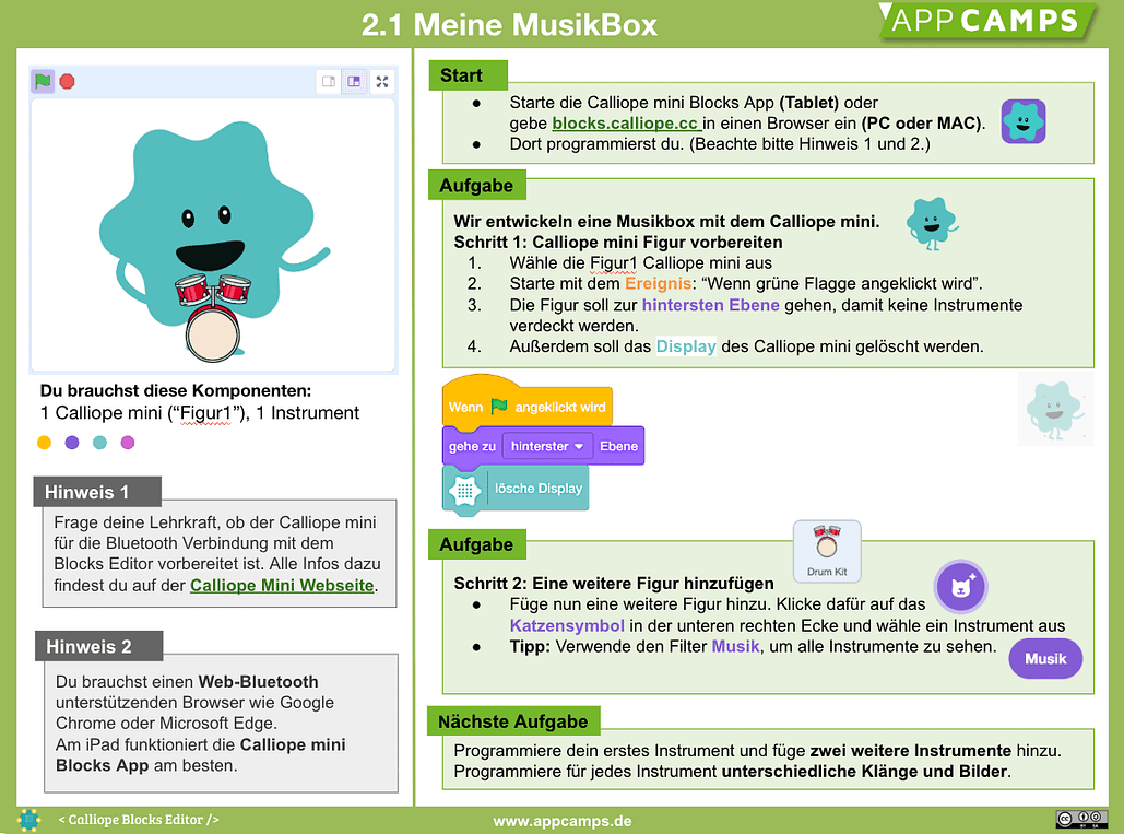 Musicbox Calliope mini Lernkarten