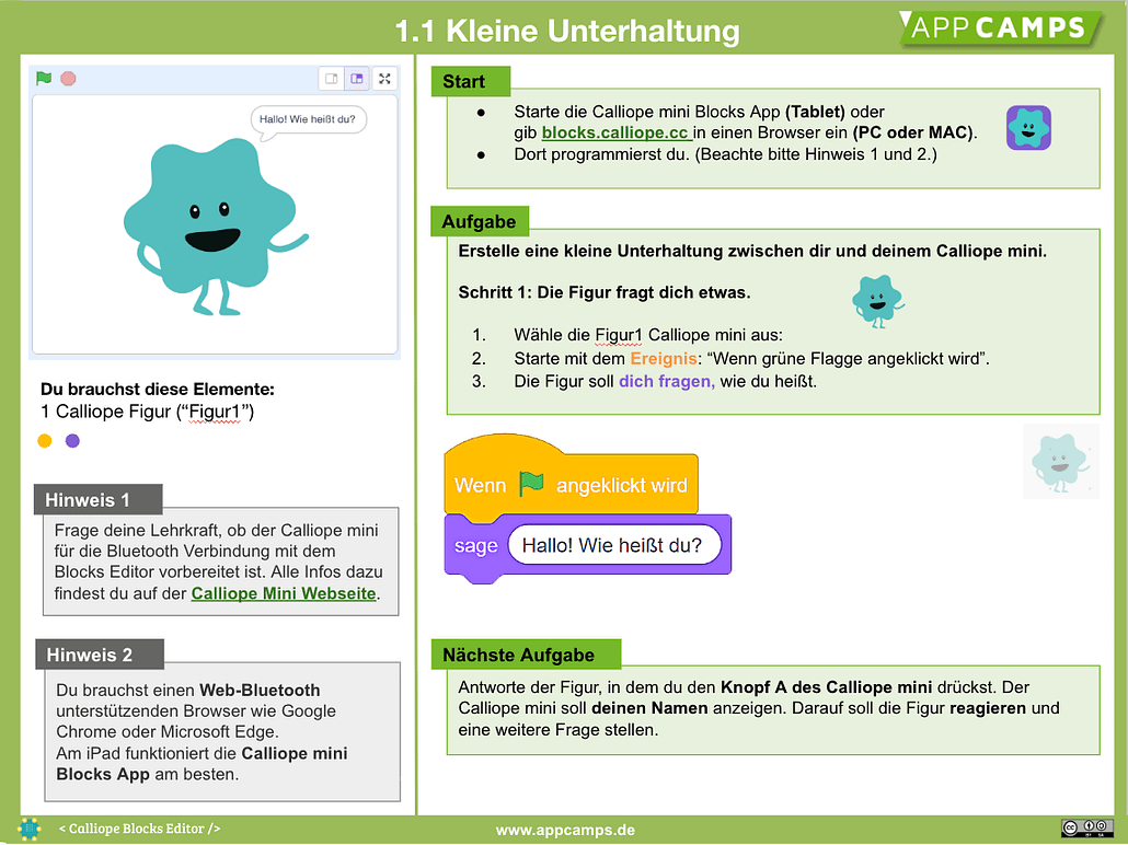 Calliope mini - Kleine Unterhaltung Lernkarten