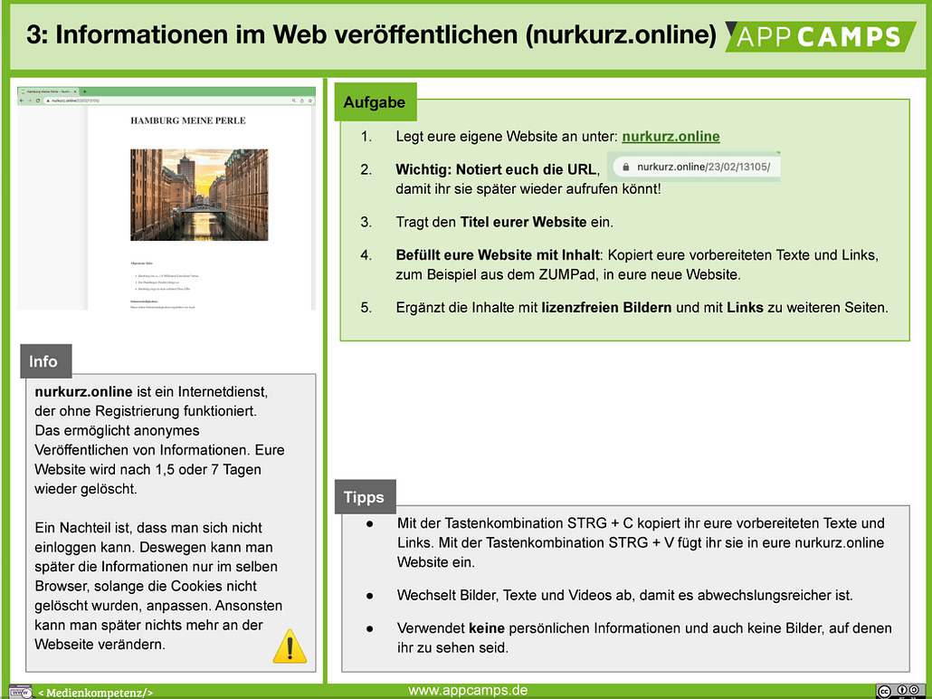 Lernkarten zum Websiten Tool nurkurz.online