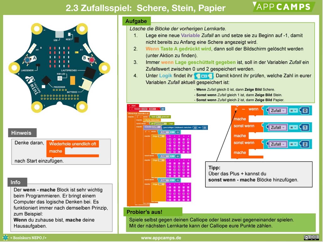Calliope mini Lernkarten Nepo Editor