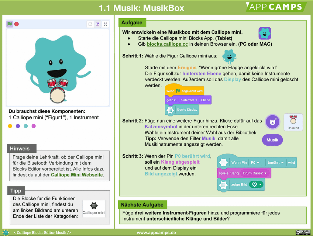 Lernkarte Blocks Editor MusicBox