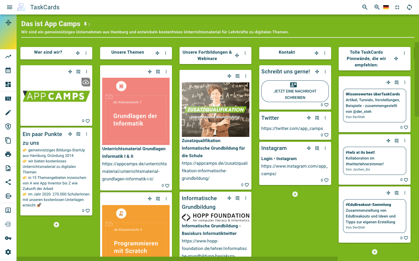 Digitale Pinnwand TaskCards von App Camps