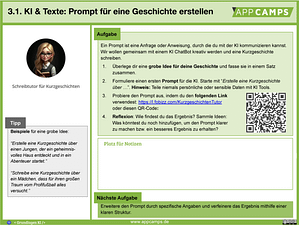 Einblick auf Lernkarte von App Camps zu Ki und Texte