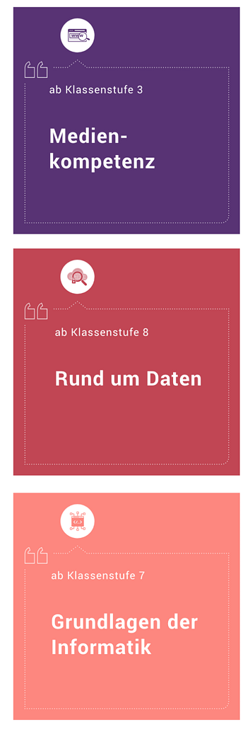 Kacheln App Camps Unterlagen zu 3 Themen