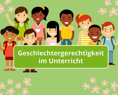 Geschlechtergerechtigkeit im Unterricht Viele gezeichnete Kinder im Comicstil unterschiedlicher Herkunft