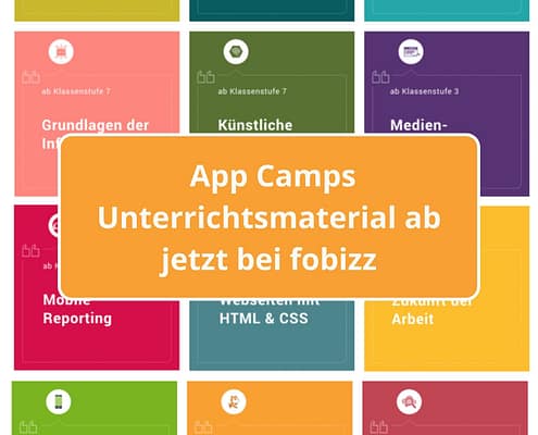App Camps bunte Kacheln mit Schriftzug