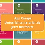 App Camps bunte Kacheln mit Schriftzug