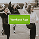 Drei Mädchen beim Tanzen auf der Straße mit Text "WOrkout App"