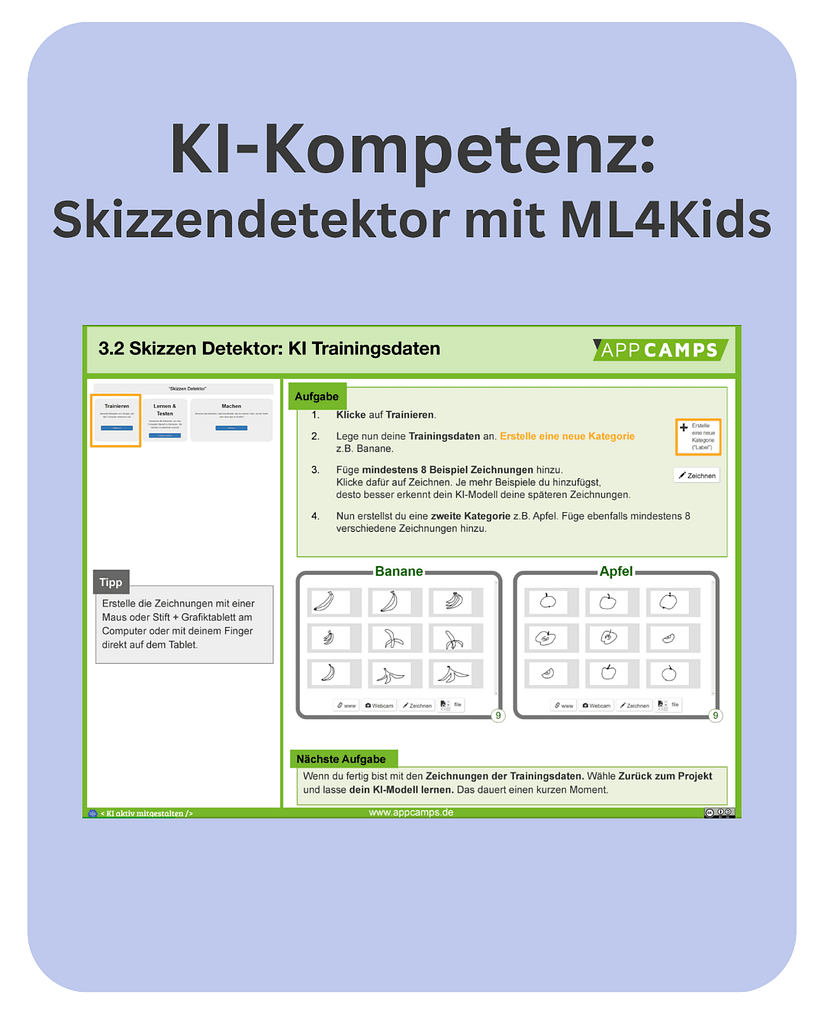 Skizze KI-Kompetenz: Skizzendektor mit ML4Kids