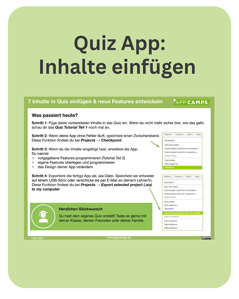 Quiz 3 Einfache Quiz App programmieren und Inhalte einfügen: Beispiellernkarte der Unterrichtseinheit