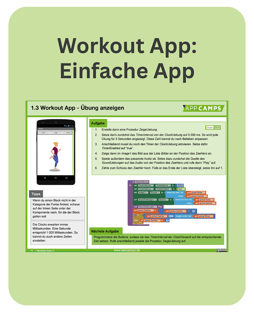 Workout 1 Einfache Workout App programmieren: Beispiellernkarte der Unterrichtseinheit