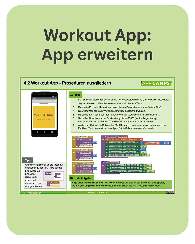 Workout 4 Einfache Workout App programmieren und erweitern: Beispiellernkarte der Unterrichtseinheit