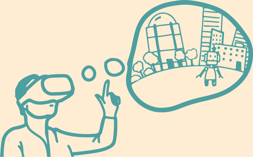 In einer Unterrichtseinheit zum Thema Digitale Nachhaltigkeit, bauen SuS ihre eigene VR-Welt. © Tüftelakademie