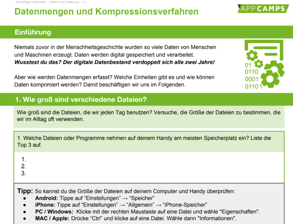 Unterrichtsmaterial Grundlagen Informatik 1 & 2 - appcamps.de
